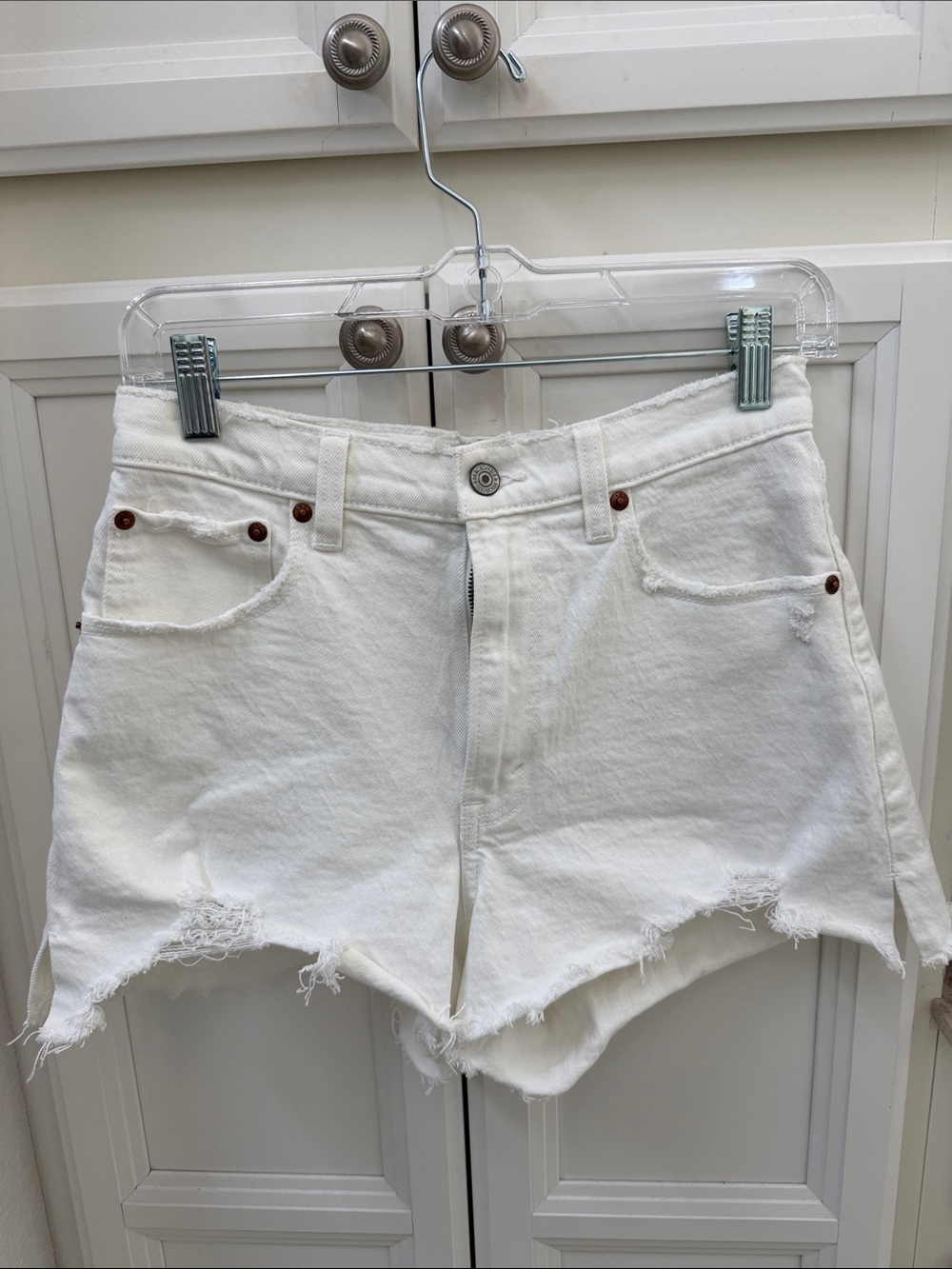 Abercrombie & Fitch White Distressed Denim Shorts